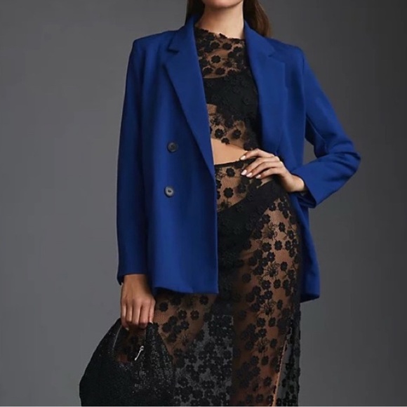 NWT Anthropologie Maeve Double-Breasted Blazer Blue Size 8 - Picture 1 of 11